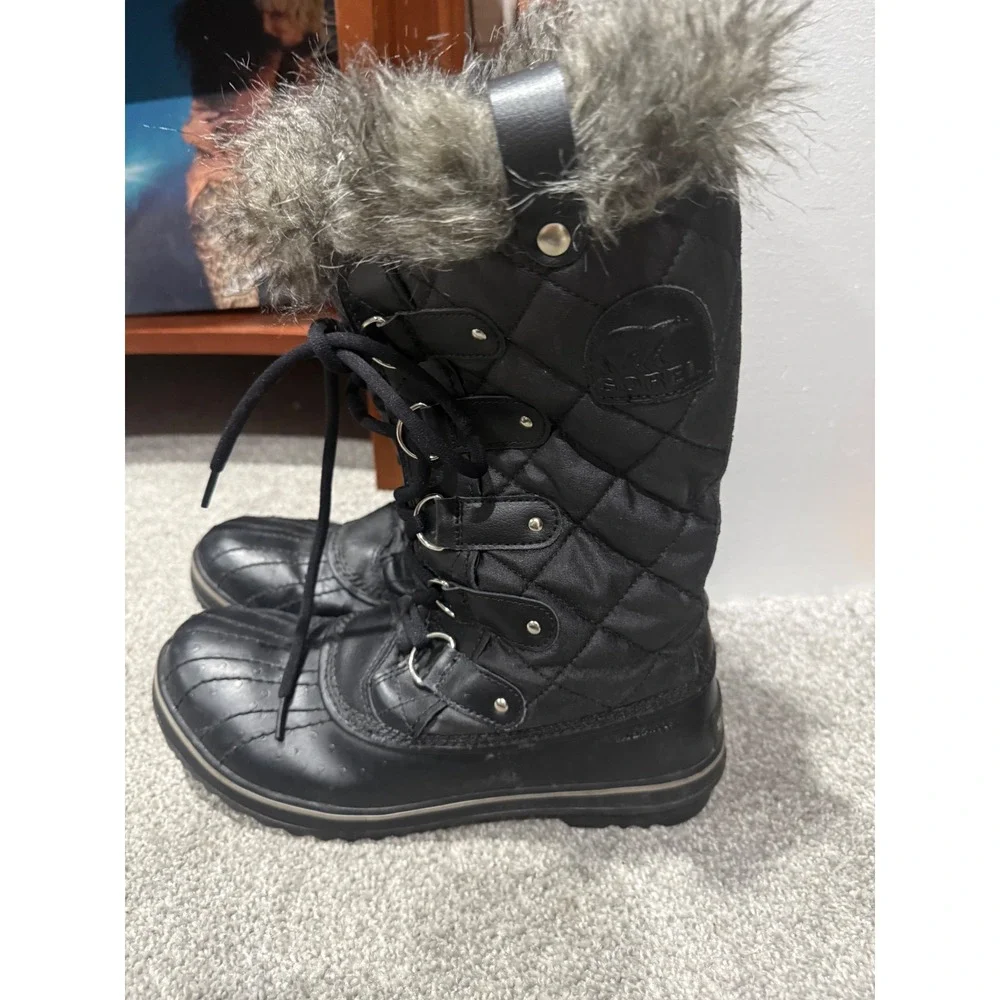 Sorel Tofino Black Quilted Faux Fur Waterproof Winter Snow Boots Womens 10